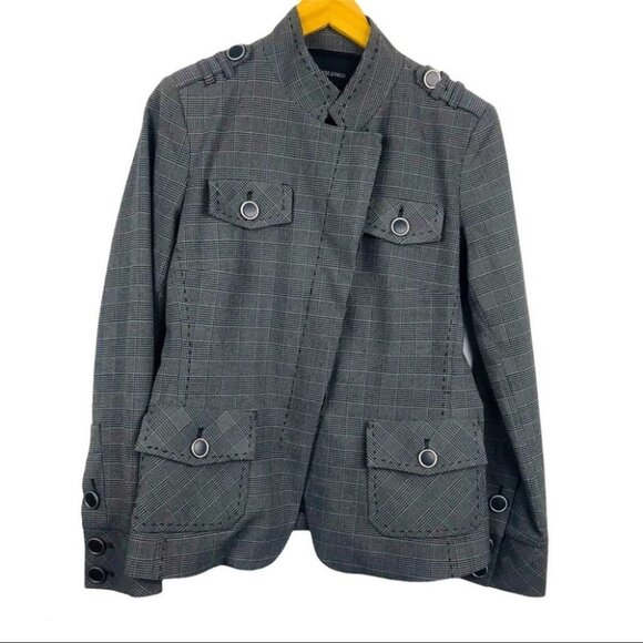 Nicole  Benisti Gray Plaid Single Breasted blazer Jacket women size  6 - Picture 1 of 14